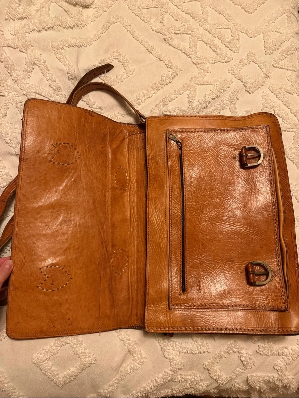 Men's Vintage Leather Messenger Bag with Adjustable Strap & small inner satchel